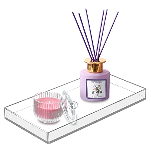 Bigfety Acrylic BathroomTray for Counter, Handmade Clear Trays Sturdy Organizer for Cup, Sponge, Soap, Plant (Large, Clear) - size: 11.2" x 5.9" x 0.9"