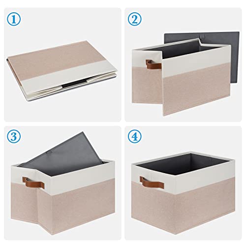 Large Fabric Storage Bins, Foldable Fabric Storage Baskets for Shelves, Sturdy Storage Boxes with PU Handles for Organizing Closet Home Bedroom Office (26L, 3 Packs, Pink&White) - color: White with Pink, size: Large-3pcs
