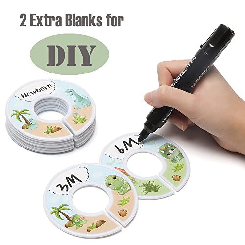 Baby Closet Dividers - Set of 10 from Newborn to Toddler and 2 Blanks with Colored Box - Dinosaur Designs Nursery Closet Size Dividers - [Dinosaur] - color: Dinosaur