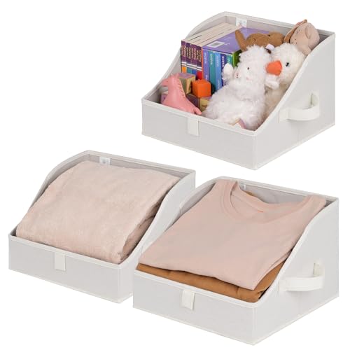 GRANNY SAYS Closet Storage Bins, Clothes Organizer and Storage Bins, Trapezoid Storage Boxes with Handles, Storage Baskets for Shelves, Pearl White, Medium, 3-Pack - color: Pearl White, size: 11½"L x 11½"W x 7¾"H