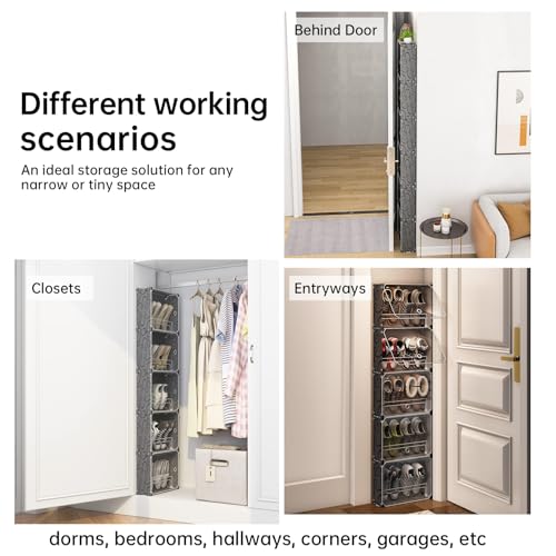 MAGINELS 5 Tier Shoe Rack Organizer with Cover, Slim Shoe Storage Cabinet, Behind The Door, Narrow Shoe Shelf for Closet, entryway, Black - color: Black, size: 10 pair