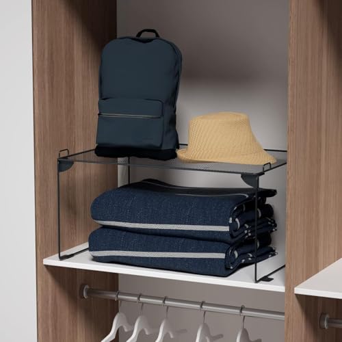 Neudeco Shelf Organizer - Stackable Cabinet Shelves - 2 Pack for Kitchen, Closet, Bathroom, Gray