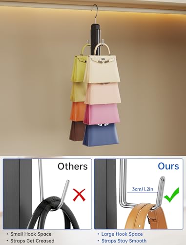 NiHome Wooden Purse Organizer for Closet, 8 Extra-Wide Metal Hooks Handbag Hanger, Space-Saving Hanging Bag Holder & Purse Rack for Closet Organization (Black) - color: Black, size: 1 Pack