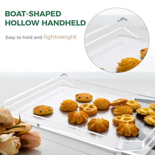 9"x12" Clear Acrylic Serving Tray with Sleek Rounded Cutout Handles – Sturdy, Spill-Proof Luxury for Coffee Bar, Kitchen & Desk – Crystal-Clear Design - color: Clear - Boat-shaped