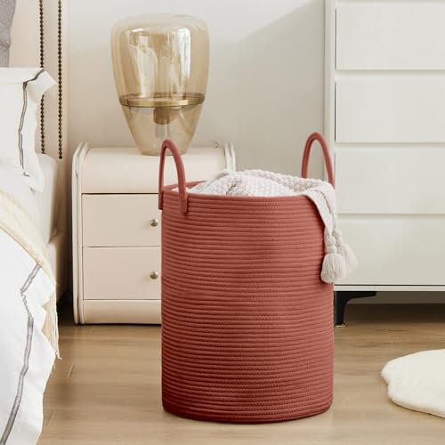 YOUDENOVA Laundry Hamper Basket, Woven 58L Tall Laundry Basket for Blanket Organizer- Clothes Hamper Baby Nursery Hamper for Blanket Storage in Bedroom - color: Rust, size: Tall (58L )