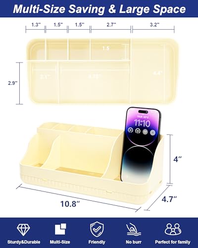 Bathroom Counter Organizer and Storage, 7 Slots Detachable Toothbrush Holders for Bathrooms, Anti-Slip Electric Toothbrush and Toothpaste Holder Countertop Vanity Organizer Accessories for Adults Kids - color: Milky Yellow