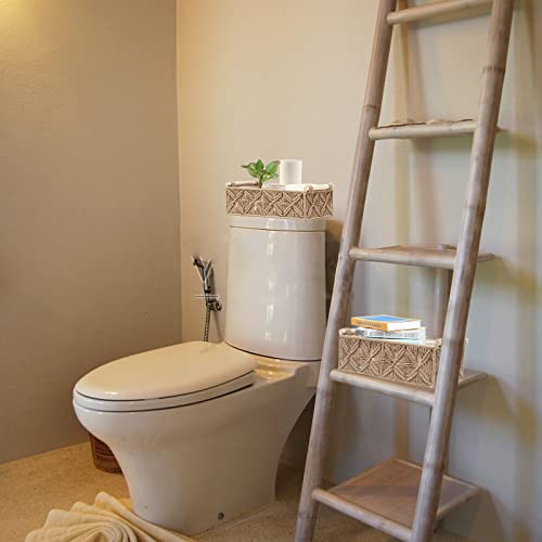 Macrame Storage Basket Boho Decor Baskets for Organizing Woven Decorative Basket for Countertop Toilet Paper Basket for Toilet Tank Top Shelf Basket with Handle for Bathroom Decor Nursery (Set of 2) - color: Beige