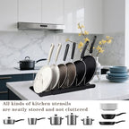 Expandable Pot and Pan Organizer Rack with 7 Stainless Steel Adjustable Shelves, for Neatly Storing Cookware, Pots, Pans, Lid (Style 2) - color: black