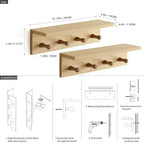 Entryway Coat Rack Hooks with Shelf, Sturdy Wooden Floating WallOrganizer Shelf with 4 Hooks siutable for Entrance, Mudroom, Kitchen, Bathroom,.etc(2pc-Oak Finish) - color: Oak 2PC