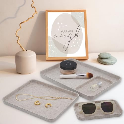 Welaxy EDC Catchall Desk Organizer felt DND Dice Rolling Tray stylish nightstand Entryway Bedside Caddy for Keys Phone Wallet Watch Glasses Pens Office Minimalist 4-piece (Oatmeal) - color: Oatmeal