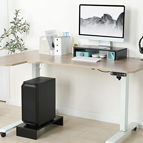 TEAMIX 20 Inch Monitor Stand Riser, Black Desktop Stand for PC/TV/Laptop/Printer, Wood Monitor Riser with Storage, Computer Stand Keyboard Organizer - color: Black, size: 20 inch