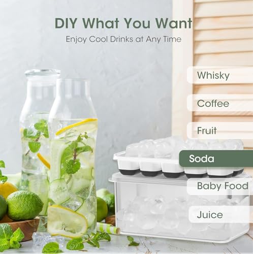 DOQAUS Ice Cube Tray with Lid and Bin - 4 Pack Silicone Ice Cube Trays for Freezer, Stackable Ice Bucket Kits with Storage Container & Scoop for Kitchen, RV, Cocktail, Coffee - color: Dark Black