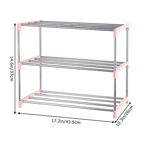 Small Shoe Rack, Narrow Stackable Shoe Shelf Organizer for Entryway, Doorway and Bedroom Closet (3-Tier, Pink) - color: Pink, size: 3-Tier