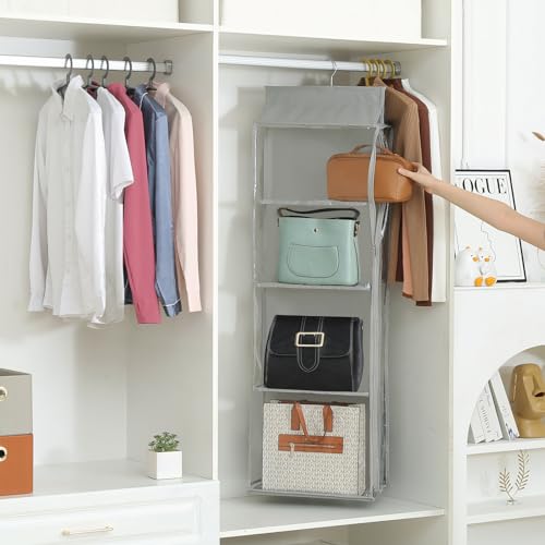 8 Grids in 1 Pack Hanging Purse Handbag Organizer with Double Zippers, Visible Purse Organizer for Closet, Fully Enclosed Handbag Storage Holder, Hanging Closet Organizer for Bags - color: Grey, size: Not Rotatable