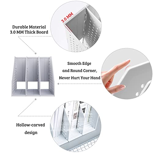 Marte Vanci Collapsible 3 Compartment Magazine Holder Desktop Adjustable Sturdy File Dividers Document Cabinet Rack Display (2 Pcs Light Gray) - color: Light Gray 3 Compartments (2 Pcs)