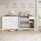 ONBRILL Shoe Storage Cabinet with 2 Flip Drawers, 1 Drawer, 1 Side Cabinet, Narrow Shoe Organizer with Ventilated Grille Panel & Movable Shelves, Freestanding Hidden Shoe Rack for Entryway (White)