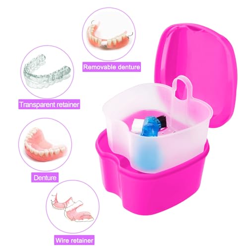 Keedolla 2 Pack Denture Bath Box Cup Retainer Cleaner Case with Strainer Basket, Mouth Guard Cleaning Case Denture Storage Soaking Holder - Black & Rose Red - color: Black & Rose Red