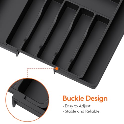 Lifewit Silverware Drawer Organizer, Expandable Utensil Tray for Kitchen, BPA Free Flatware and Cutlery Holder, Adjustable Plastic Storage for Spoons Forks Knives, 13-22 x 15", Black - color: Black, size: XL (13-22''W x 15''D)