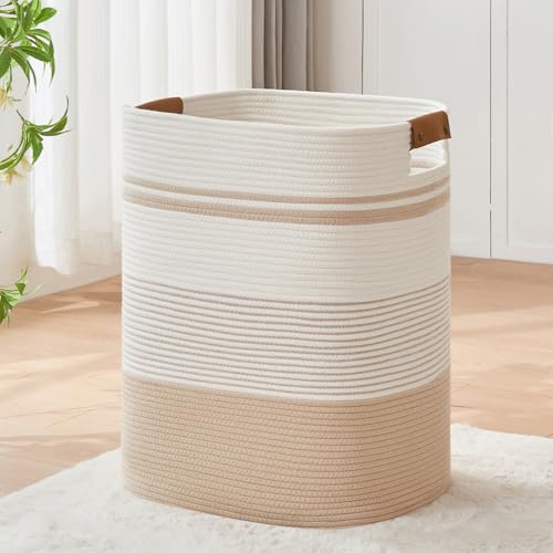 AINUOQI Laundry Basket with Handles - Blanket Basket & Hampers for Bedroom Aesthetic, Laundry Hamper & Blanket Storage for Living Room, Clothes Hamper, Tall, Large 17" x 14" x 22”, Off-white - color: Off-white, size: 85L