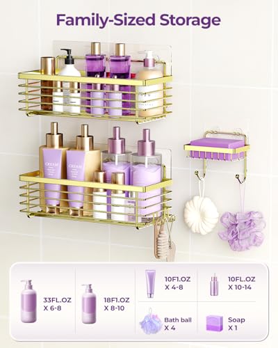 ODesign Shower Caddy 3 Pack SUS304 Stainless Steel-No Drilling-Shower Bathroom Shelves Rack,Rustproof Wall Mounted,Adhesive Shower Shelf Basket Organizer-Golden - color: Golden