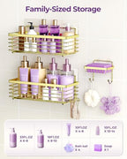 ODesign Shower Caddy 3 Pack SUS304 Stainless Steel-No Drilling-Shower Bathroom Shelves Rack,Rustproof Wall Mounted,Adhesive Shower Shelf Basket Organizer-Golden - color: Golden
