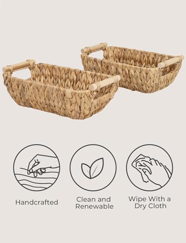 StorageWorks Hand-Woven Small Wicker Baskets, Water Hyacinth Storage Baskets with Wooden Handles, 2-Pack - color: Natural(Water Hyacinth), size: Small