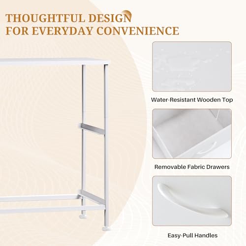 Nightstand, 2 Drawer Dresser Bedside Storage Furniture, Small Dresser with 2 Drawers, End Table with Fabric for Bedroom, Closet, Entryway, College Dorm, White