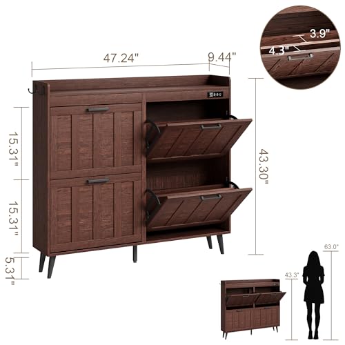 ChooChoo Shoe Storage Cabinet with 4 Flip Drawers, Deodorizing Shoe Organizer Storage for Entryway, Freestanding Hidden Slim Narrow Shoe Rack Cabinet, Walnut - color: Walnut, size: 4-Drawers