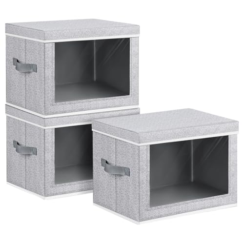 Homsorout Storage Bins with Lids, 3 Pack Large Storage Cubes with Window, Closet Bins with Lids & Handles, Fabric Box for Organizing Clothes, Towels, Books, Blended - color: Blended, size: XL(3-Pack)