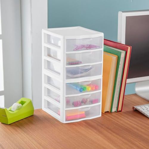 Sterilite Clearview Plastic Multipurpose Small 3 Drawer Desktop Storage Organization Unit for Home, Classrooms, or Office Spaces, White, 6 Pack - size: 6 Pack