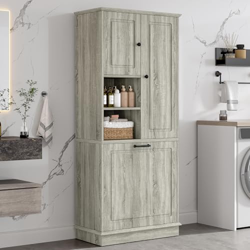 Virubi Tall Laundry Cabinet with Tilt Out Hamper, Wood Tall Laundry Room Cabinets with Doors, and Adjustable Shelves, for Bathroom Storage Organization, Freestanding, Oak - color: Oak, size: 29.9"x14.2"x67.7"