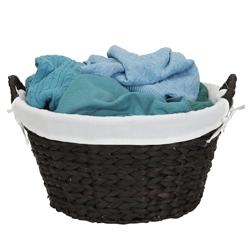 Household Essentials Round Wicker Laundry Basket with Handles, Whimsical Water Hyacinth Basket, Supportive Metal Frame, Removable Polyester Liner, Handwoven, Well-Structured and Versatile, Natural - color: Natural Water Hyacinth
