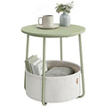 VASAGLE LILEA Collection - Small Round Side End Table, Modern Nightstand with Fabric Basket, Laurel Green and Cream White ULET223C69 - color: Laurel Green + Cream White, size: Round + 1 pack