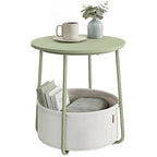 VASAGLE LILEA Collection - Small Round Side End Table, Modern Nightstand with Fabric Basket, Laurel Green and Cream White ULET223C69 - color: Laurel Green + Cream White, size: Round + 1 pack