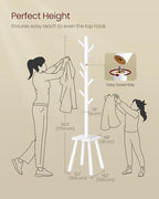 VASAGLE Coat Rack, Free Standing Coat Stand, Hall Coat Tree with 8 Hooks and Storage Shelf, 69.2 Inch Tall, for Coats, Hats, Bags, for Entryway, Hallway, Bedroom, Cloud White URCR033W01 - color: Cloud White, style: round tray
