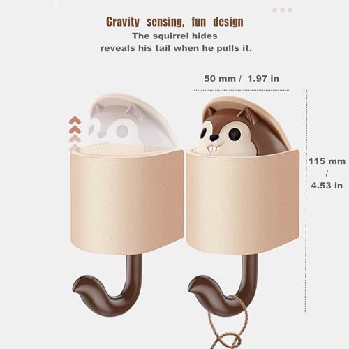 2 Pcs Creative Squirrel Cute Pet Key Holder wall Mount, Keychain Command Hooks,siding Hooks,Hook for Coat, Scarf, Hat, Towel, Bag, Utility Hook for Wall Hanging Decorations (Coffee&Gray) - color: Coffee&Gray
