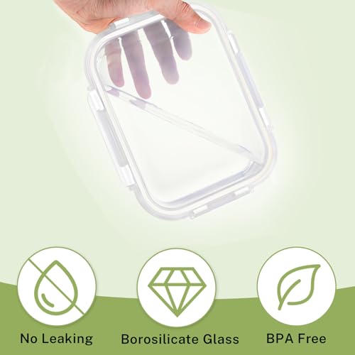HOMBERKING 8 Pack Glass Food Storage Containers with Lids, Meal Prep Containers, Airtight Bento Boxes with Leak Proof Locking for Microwave, Oven, Freezer and Dishwasher, BPA Free, 5-35oz, white - color: White