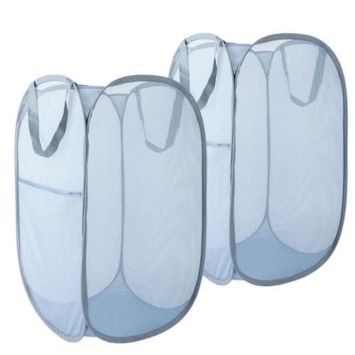 Upgraded 100L Extra Large Collapsible Laundry Baskets, 2 Pack XL Mesh Pop Up Laundry Hamper with Handles, Portable Travel Laundry Basket, Foldable Hamper. Grey. 2V - color: Grey, size: 2-Pack Vertical