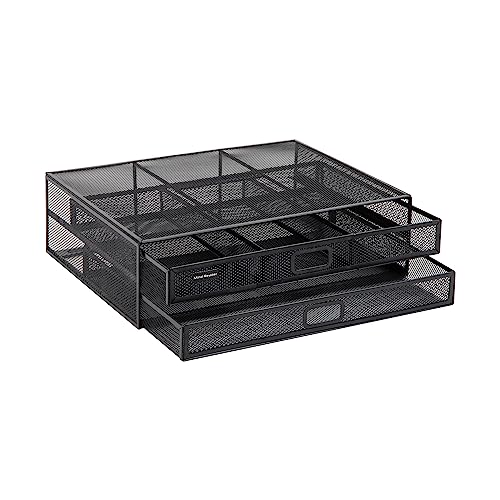 Mind Reader Monitor Stand, Ventilated Laptop Riser, Storage Drawer, Office, Metal Mesh, Black
