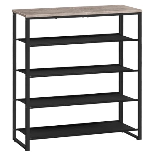 HOOBRO Shoe Rack, 5 Tier Shoe Storage Organizer with 4 Oxford Fabric Shelves and Top Panel, Holds 16-20 Pairs of Shoes, for Entryway and Closet, Industrial, Greige and Black BG50XJ01 - color: Greige + Black, size: 29.5"L x 11.2"W x 29.5"H