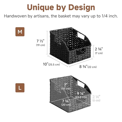 StorageWorks Pantry Organizers and Storage, Wicker Baskets with Handles, Pantry Baskets for Shelves, Paper Rope, Black， 2 Pack - color: Black(Paper Rope), size: 2x 8½"L x 10"W x 7½"H