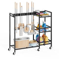 Broom Holder with Cleaning Supplies Organizer, Movable Broom Closet Storage Cabinet with Cleaning Caddy, Cleaning Cart with Mop Rack, Janitorial Housekeeping Cart on Wheels, Laundry Room Organization - size: Large