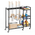 Broom Holder with Cleaning Supplies Organizer, Movable Broom Closet Storage Cabinet with Cleaning Caddy, Cleaning Cart with Mop Rack, Janitorial Housekeeping Cart on Wheels, Laundry Room Organization - size: Large