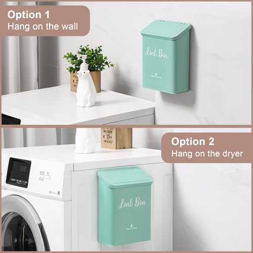 SUBEKYU Metal Magnetic Lint Bin for Laundry Room, Wall Mounted Lint Box Holder with Lid for Dryer, Light Green - color: TiffanyBlue