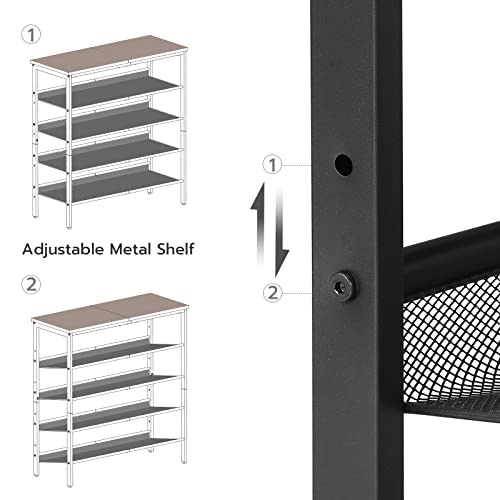 HOOBRO Shoe Rack for Entryway, 5-Tier Shoe Organizer with Adjustable Mesh Shelves, 16-20 Pairs of Shoes, Spacious Floor Mount, Metal, Industrial, Shoe Shelf for Closet, Rustic Brown BF12XJ01 - color: Rustic Brown + Black, size: 29.5"W x 11.8"D x 31.8"H