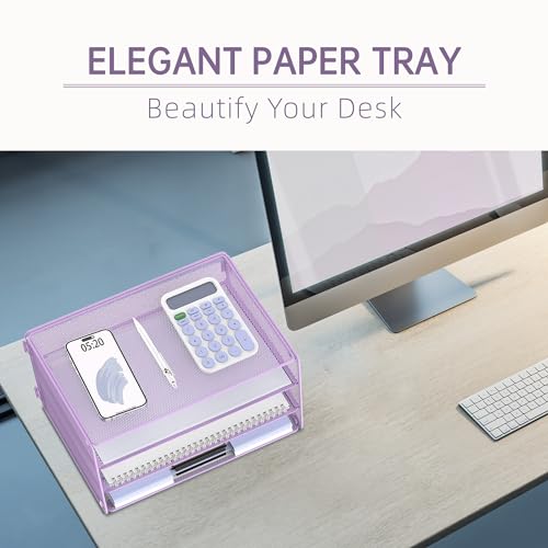 DALTACK 3 Tier Letter Tray Paper Organizer for Desk, Mesh Metal Desk File Organizer with Sliding Trays for Letter/A4 Paper, Mail, Bills & Folders, Light Purple - color: Purple