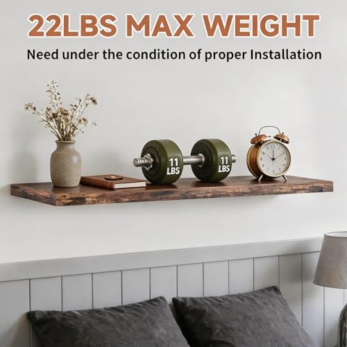 LifetimeWarranty Easy Install Floating Shelves,15.7 Inch Wall Mounted Wooden Floating Shelves, Small Wall Shelf for Storage&Home Decor, Living Room, Kitchen, Office, Corner Shelf for Bathroom,Set of 3 - color: Brown Floating