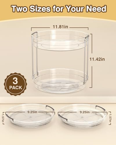 INCOSTAR 2 Pack Lazy Susan Organizer 9.25''and 11.81'' Two-Tier Lazy Susan Turntable for Cabinet, Spice Rack, and Pantry Storage - Spinning Makeup Organizer for Bathroom, Clear - size: 2-Tier & 2 Pack