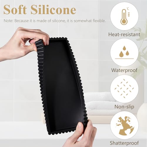 Silicone Bathroom Tray Small Vanity Organizer Rectangle Sink Caddy Sponge Holder Kitchen Counter Decor for Dish Soap, Perfume, Candle, Black - color: Black