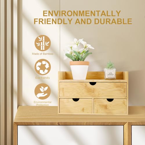 Charmewooden Bamboo Desk Organizer With Drawers Countertop Drawers Counter Storage Box Corner Desk Organizer for Home Office No Assembly Required (3 Drawers with shelf) - style: 3 Drawers with shelf